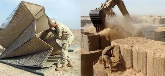 ब्राउन/ग्रीन रंग के कपड़े के साथ गर्म डुबकी गैल्वेनाइज्ड वेल्डेड आयत हेस्को बैरियर वॉल